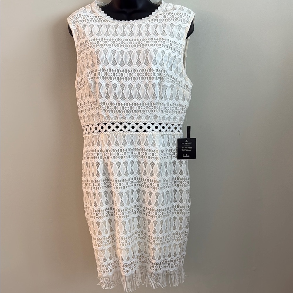 Lulus Kenna White Lace Fringe Midi Dress - Size XL NWT - Picture 6 of 16